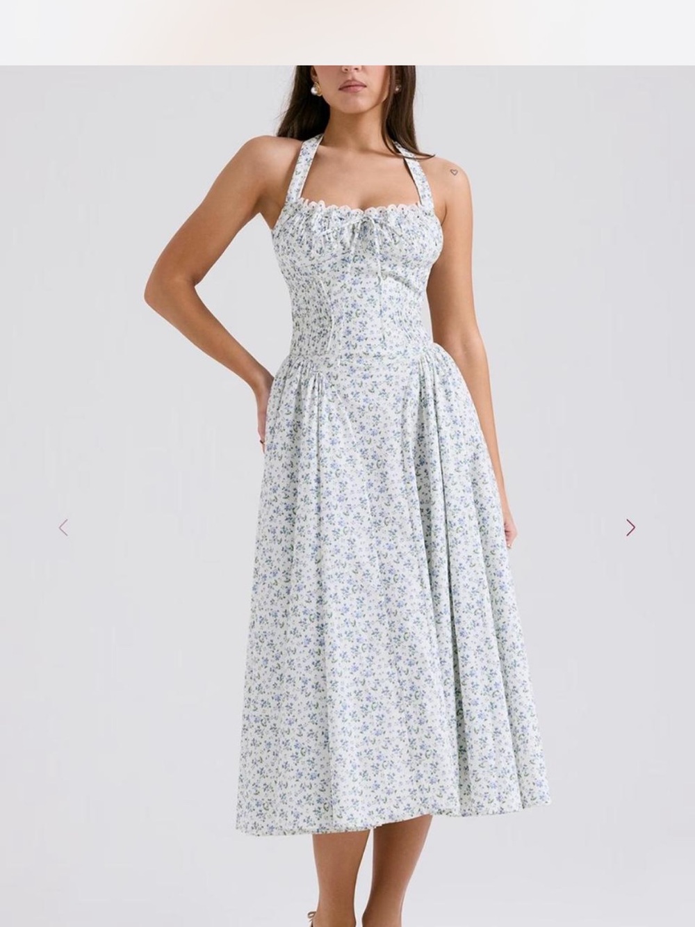 House of CB ADABELLA Light Blue Floral Halter Midi Dress